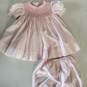 Petit Ami Blush Smocked Dress with Lace